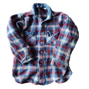 Woolrich Kids‎ Vintage Plaid Wool Flannel Shirt Jacket Blue Red Quilted Collar